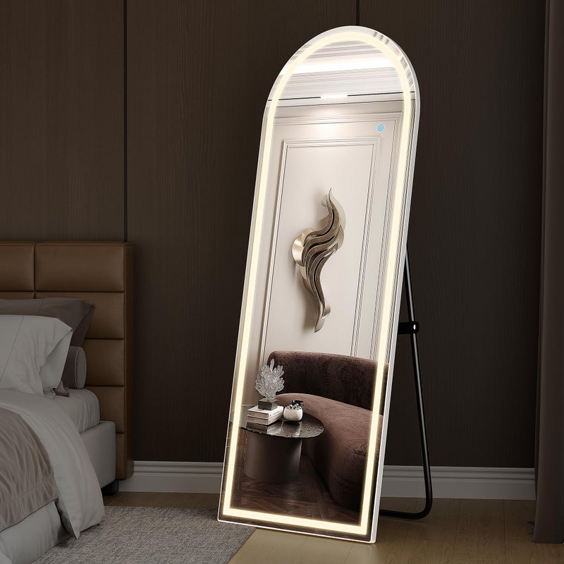 Alpen Full Length Mirror with LED Lights, 63" x 21" Arched Floor Mirror with Dimming & 3 Color Lighting, LED Body Mirrors for Home Decor, Tall Arch Aluminum Frame Mirrors for Bedroom Cloakroom - Image 3