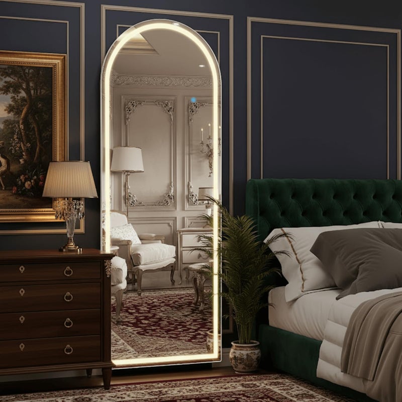 Alpen Full Length Mirror with LED Lights, 63" x 21" Arched Floor Mirror with Dimming & 3 Color Lighting, LED Body Mirrors for Home Decor, Tall Arch Aluminum Frame Mirrors for Bedroom Cloakroom - Image 4