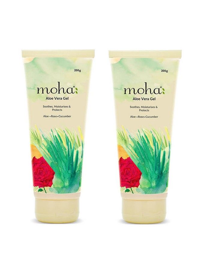 Moha: Aloe Vera Gel Enriched With Rose & Cucumber For Face & Skin ; Pure & Natural Face Gel For Prevent Pimples & Acne Helps In Healing Of Skin Cracks And Rashes (200Gm (Pack Of 2)) - Image 1