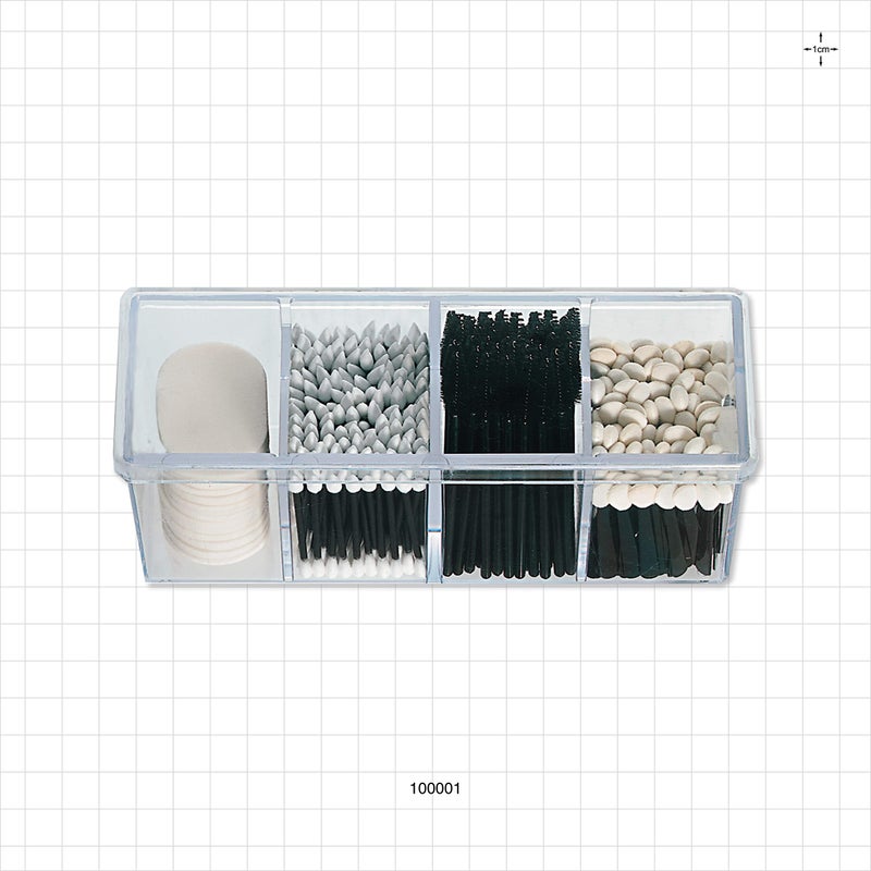 Qosmedix 4-Compartment Makeup Organizer and Storage: Transparent Multi-Functional Bathroom Closet Storage with 4 Trays and Clear Lid for Cosmetics, Cotton Balls or Sponges - Image 4