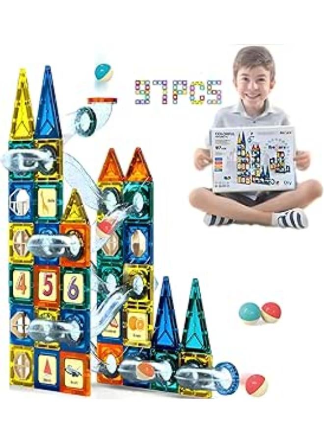 Ibecare 97Pcs Magnetic Marble Run Set | STEM Educational Toy for Kids | Magnetic Tiles | 3D Building Blocks | Best Gift for Boys & Girls 3+ | Marble Run with Race Tracks, Maze Games (97 PCS) 
