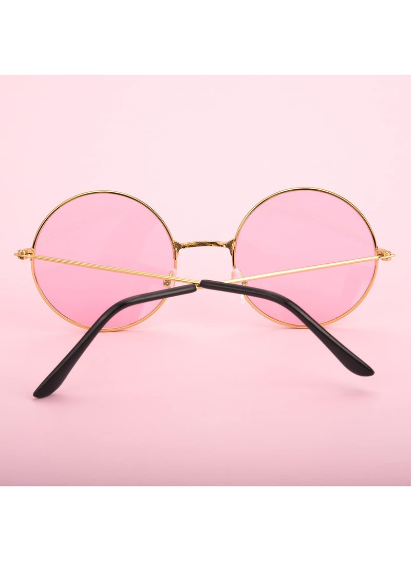 Sweet seven نظارات شمسية عتيقة هيبي - 3 عبوات - إطارات معدنية دائرية باللون الوردي والأزرق والأصفر - أسلوب الستينات والسبعينات - Image 3