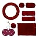 LHDOS 10PCS Fluffy Car Accessories Set Furry Steering Wheel Cover with Warm Fuzzy Gear Shift Cover Ball Keychain Handbrake Cover Console Seat Belt Shoulder Pads Diamond Ignition Ring Cup Mats Red - Image 2