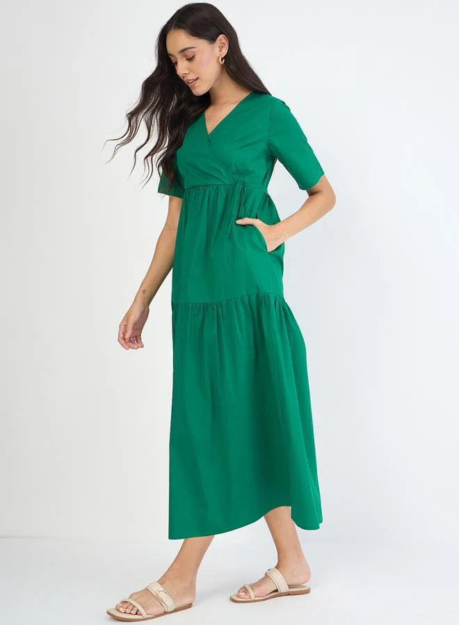 Femmella Women Green Wrap Maxi Dress
