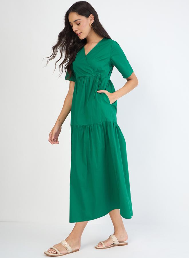 Femmella Women Green Wrap Maxi Dress - Image 1