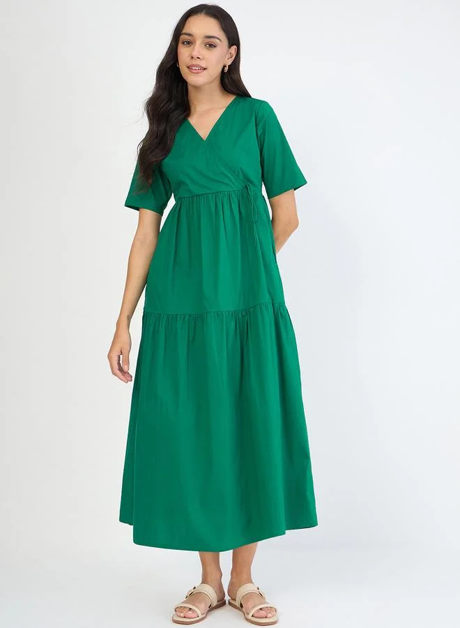 Femmella Women Green Wrap Maxi Dress