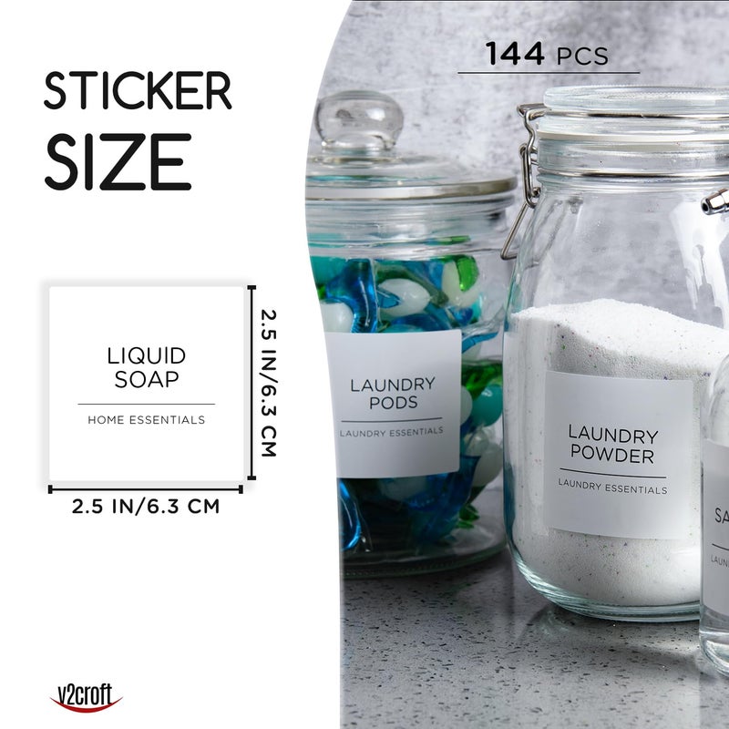 v2croft 144 PCS Minimalist Laundry Room Labels Set, v2croft Water Resistant Stickers,Water/Oil Resistant Stickers for Laundry Room, Linen Closet Home Bathroom and The Beauty Organizationï¼ˆWhite - Image 2