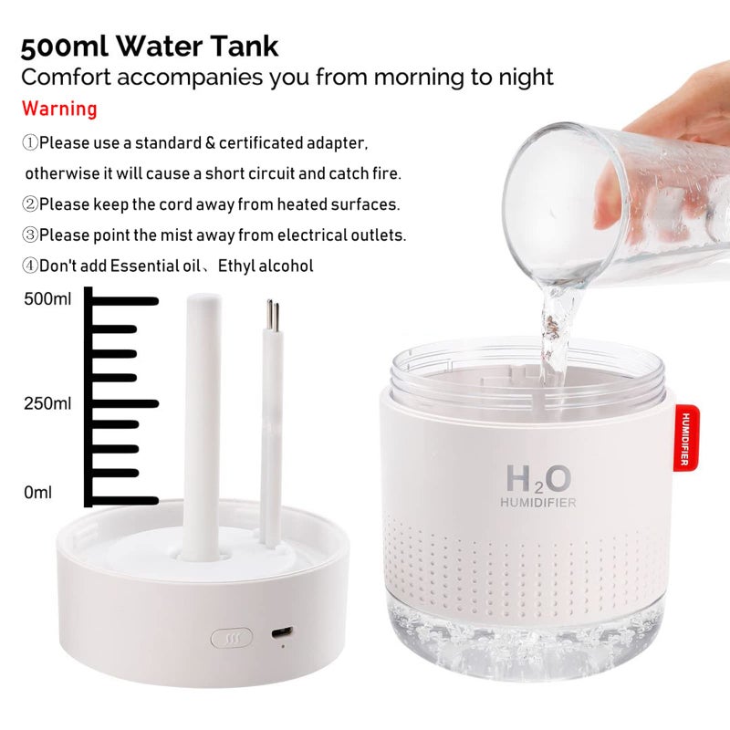 MOVTIP Portable Mini Humidifier, 500ml Small Cool Mist Humidifier, USB Personal Desktop Humidifiers for Baby Bedroom Travel Office Home, Auto Shut-Off, 2 Mist Modes, Super Quiet, White - Image 5
