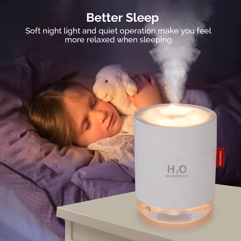 MOVTIP Portable Mini Humidifier, 500ml Small Cool Mist Humidifier, USB Personal Desktop Humidifiers for Baby Bedroom Travel Office Home, Auto Shut-Off, 2 Mist Modes, Super Quiet, White - Image 3