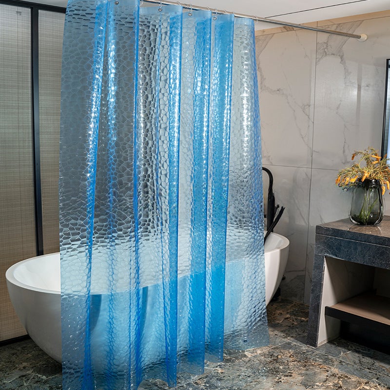 Waterproof Thick PEVA Shower Curtain with Hooks Blue 3D Water Cube Steel Buckle Magnet 