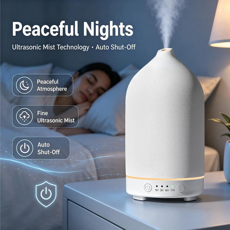 ناشر زيت عطري سيراميكي سعة 200 مل من Gooamp - موزع عطري فوق صوتي ومرطب مع أضواء LED بـ 7 ألوان، إيقاف تلقائي، TC-200ML-أبيض، مؤقت 1 ساعة/3 ساعات/6 ساعات | عطر للمنزل، المكتب، اليوغا - Image 5