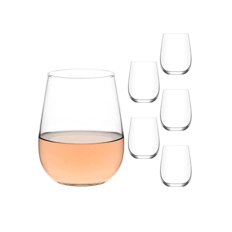 LAV Stemless Red White Wine Glasses Tumbler Set of 6 Drinking Glassware for Water Champagne Martini Mimosa Prosecco Cocktail Sangria Short 16 oz No Stem Glasses Dishwasher Safe