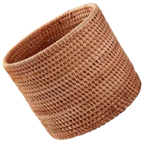 KODENG Handmade Rattan VASE Trash Can, Cylinder Storage, Desktop Trash Can, Rattan Trash Can Storage Basket (20CM) - Image 1