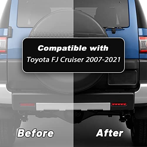 GEEGEETOP Red Lens LED Rear Reflector Bumper Fog Light DRL Compatible with Toyota FJ Cruiser 2007-2022 Functions as Tail&Brake&Turn Signal Light 3-In-1 (SMOKE STYLE) - Image 5
