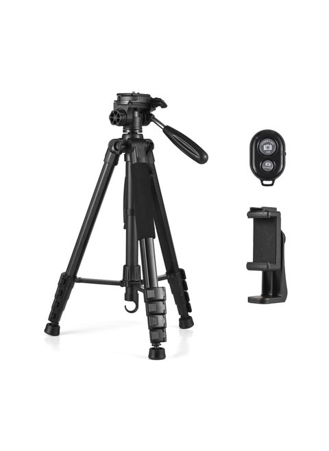 Andoer 1.88M/74in Photography Tripod Camera Tripod Stand Aluminum Alloy 360° Rotatable 5kg/11lbs Load Capacity 1/4 Inch Screw Connection with Phone Clip Remote Shutter Replacement for Canon Sony Nikon