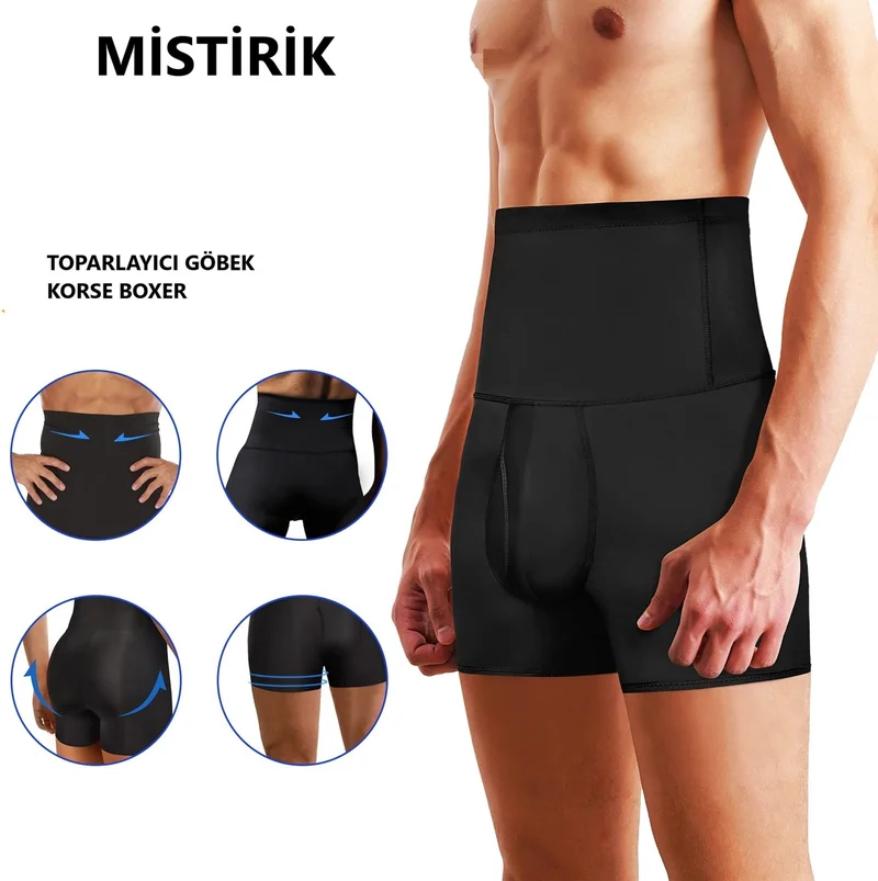ميستريك Mistrik Men's Belly Flattening Firming High Waist Silicone Boxer Corset