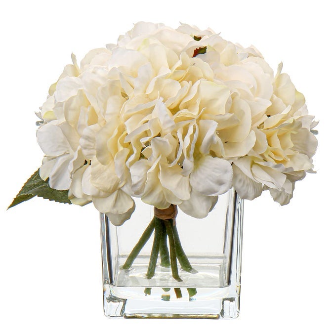 CREAM HYDRANGEA PEONY FAUX SILK FLOWERS ARTIFICIAL FLORAL ARRANGEMENTS WITH VASE FOR HOME OFFICE TABLE SHELF DECOR