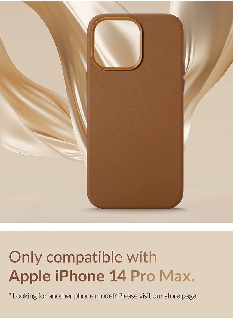 Raxoom (for iPhone 14 Pro Max) - European Nappa Leather Case - Smoothen and Soften Over Time - Compatible with Magsafe - Saddle Brown - Image 2
