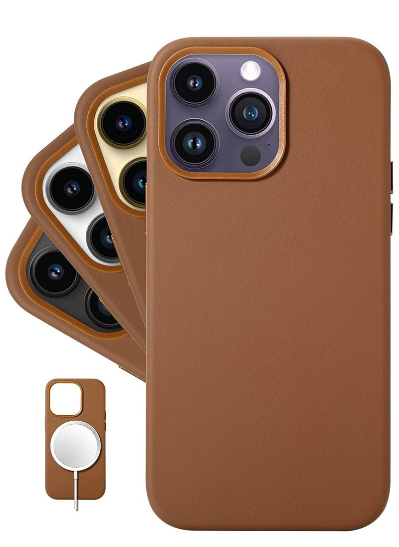 Raxoom (for iPhone 14 Pro Max) - European Nappa Leather Case - Smoothen and Soften Over Time - Compatible with Magsafe - Saddle Brown - Image 1