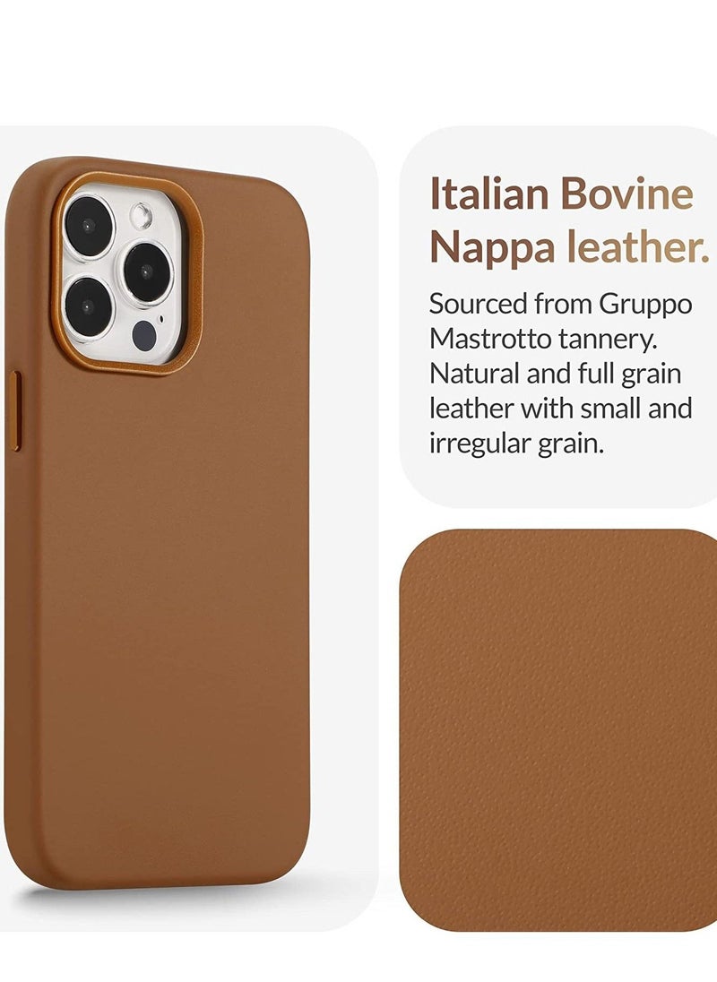 Raxoom (for iPhone 14 Pro Max) - European Nappa Leather Case - Smoothen and Soften Over Time - Compatible with Magsafe - Saddle Brown - Image 3