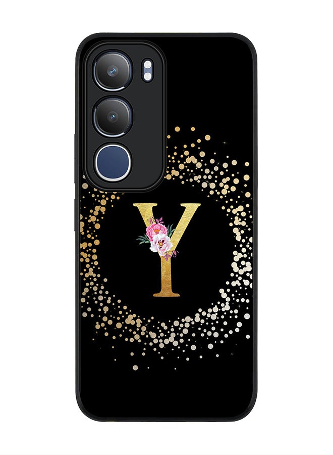For vivo Y19s / Y19s Pro Case,Slim fit Camera Protection, Shockproof Thin Phone cover  - Custom Monogram Floral - Y ( Black )