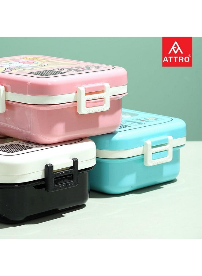 ATTRO Rock Star Unicorn Themed Kids Lunch Box with Inner Steel 3 Compartment 1 Small Container, 1 Spoon & Separate Internal Lid Leakproof- 1400ml+80ml Pink - Image 5