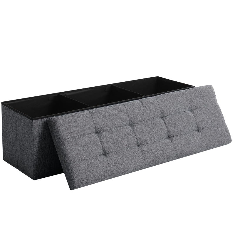 CUYOCA 45.3 Inches Storage Ottoman Bench Foldable Seat Footrest Shoe Bench End of Bed Storage with Flipping Lid, 166L Storage Space, Linen Fabric Dark Gray - Image 1