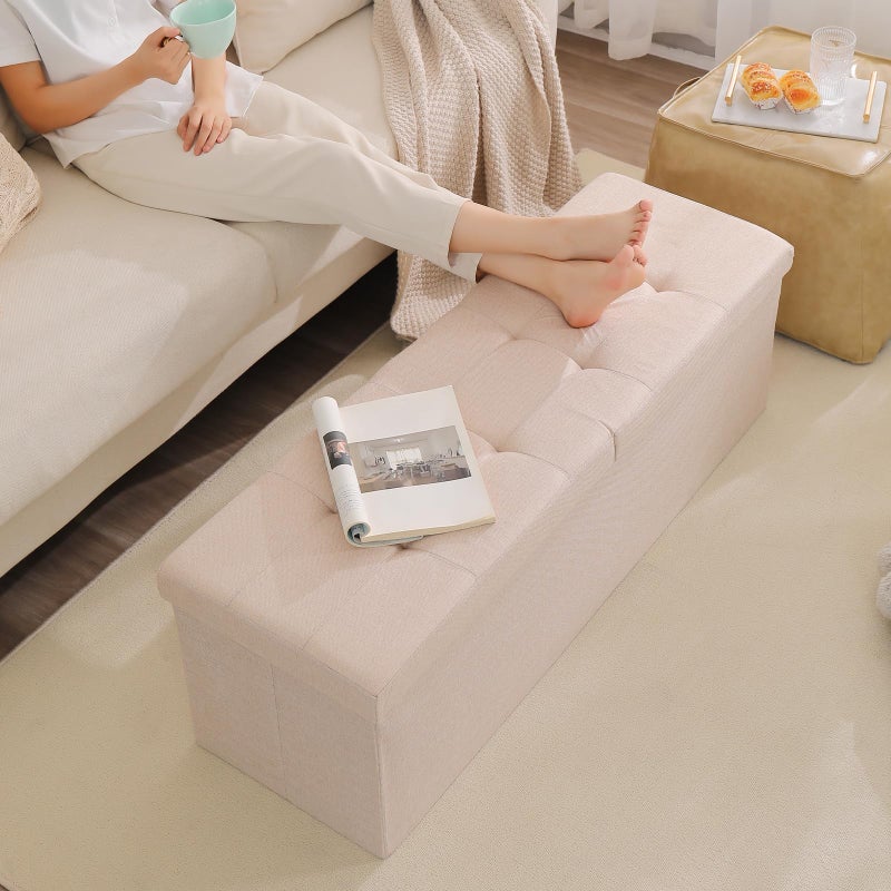 CUYOCA 45.3 Inches Storage Ottoman Bench Foldable Seat Footrest Shoe Bench End of Bed Storage with Flipping Lid, 166L Storage Space, Linen Fabric Dark Gray - Image 5