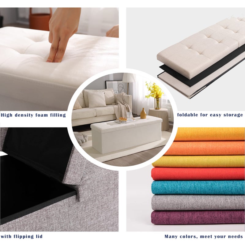 CUYOCA 45.3 Inches Storage Ottoman Bench Foldable Seat Footrest Shoe Bench End of Bed Storage with Flipping Lid, 166L Storage Space, Linen Fabric Dark Gray - Image 3