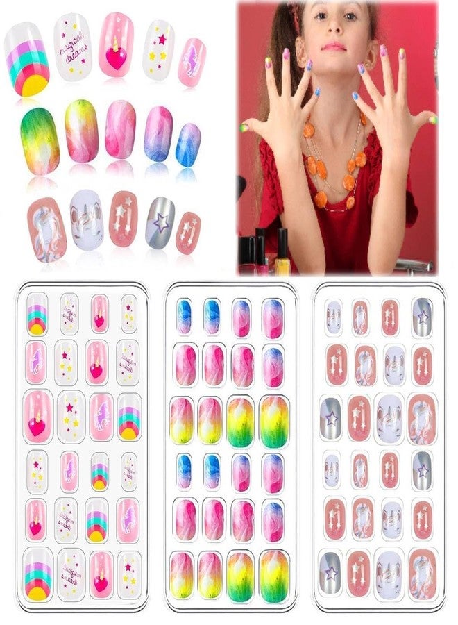ZEELPETAL مجموعة أظافر ZEELPETAL للأطفال - أظافر صناعية أكريليك كاملة التغطية مع غراء مسبق، تصاميم متعددة لطيفة على شكل فراشة وحيد القرن متدرجة لامعة، مجموعة أظافر لاصقة متعددة الألوان للأطفال والفتيات (متعددة الألوان، 72 قطعة) - Image 2