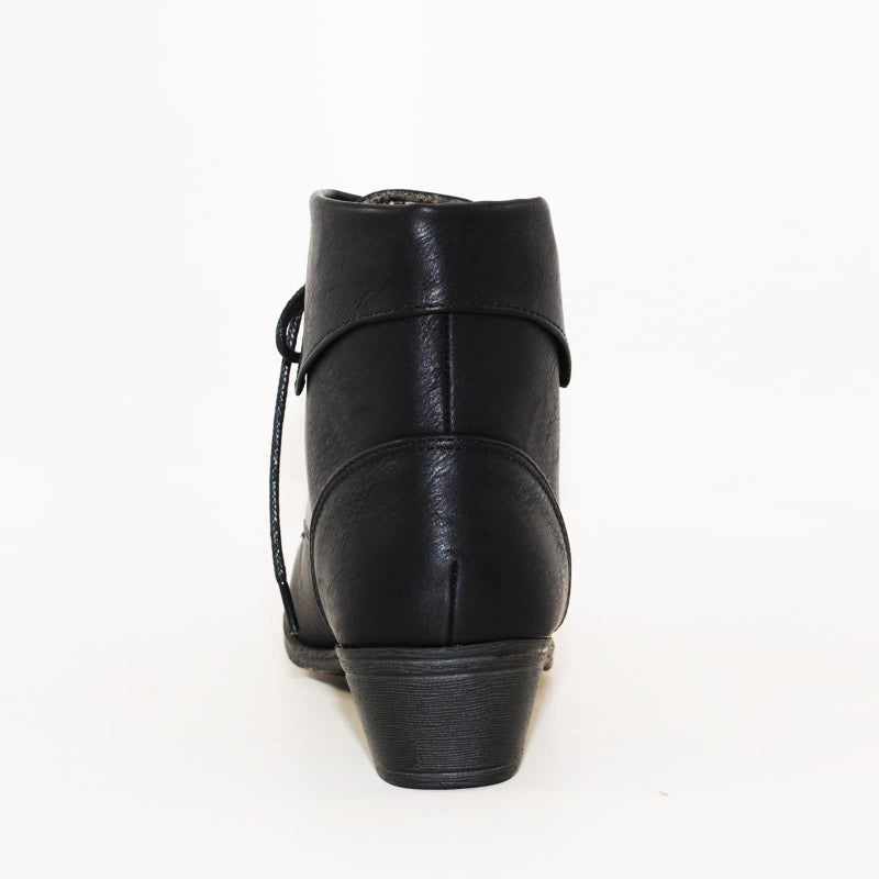 TOP Moda EC89 Women's Foldover Lace Up Low Chunky Heel Ankle Booties (7, Black) - Image 2
