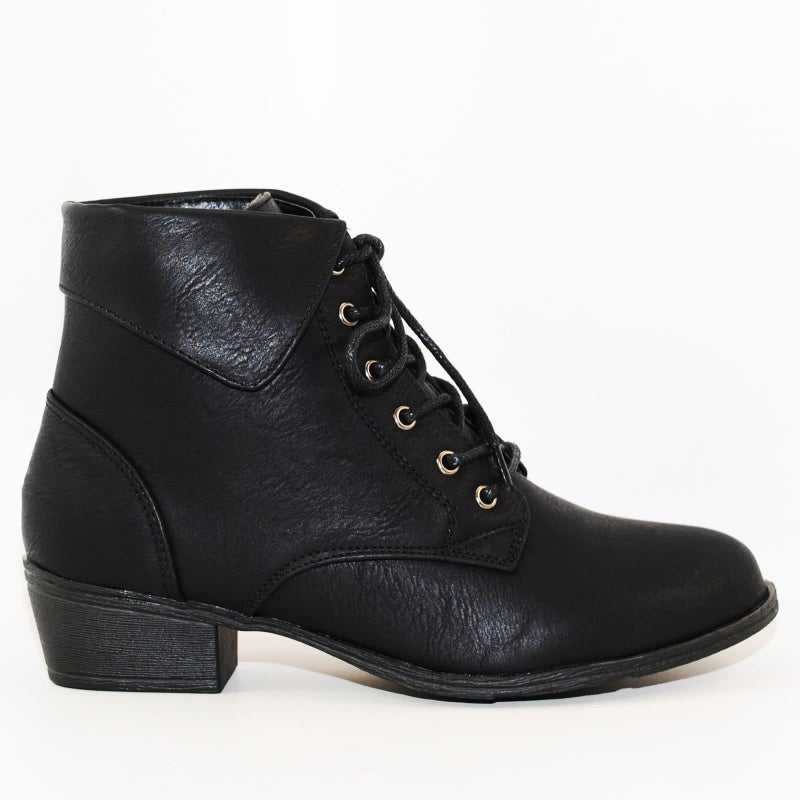 TOP Moda EC89 Women's Foldover Lace Up Low Chunky Heel Ankle Booties (7, Black) - Image 4