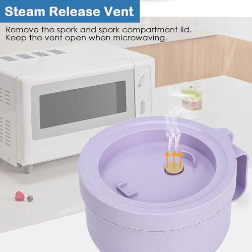 Ronanemon Unbreakable Microwave Soup Mugs with Lids and Handles,Microwave Ramen Bowl with Lid for Soup and Instant Noodles,Oatmeal, Gumbo, Salad,BPA Free (Lavender Purple) - Image 5