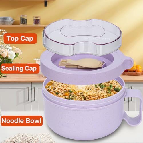 Ronanemon Unbreakable Microwave Soup Mugs with Lids and Handles,Microwave Ramen Bowl with Lid for Soup and Instant Noodles,Oatmeal, Gumbo, Salad,BPA Free (Lavender Purple) - Image 4