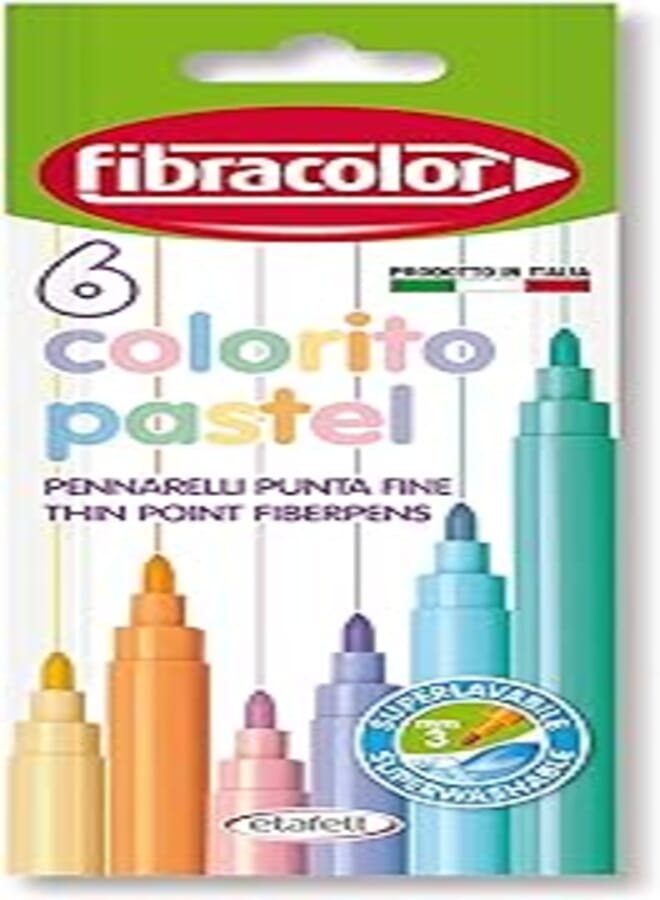 Etafelt 10550SW006SE Fibracolor Colorito Pastel Fiber Pens, 3 mm - 6 Colors