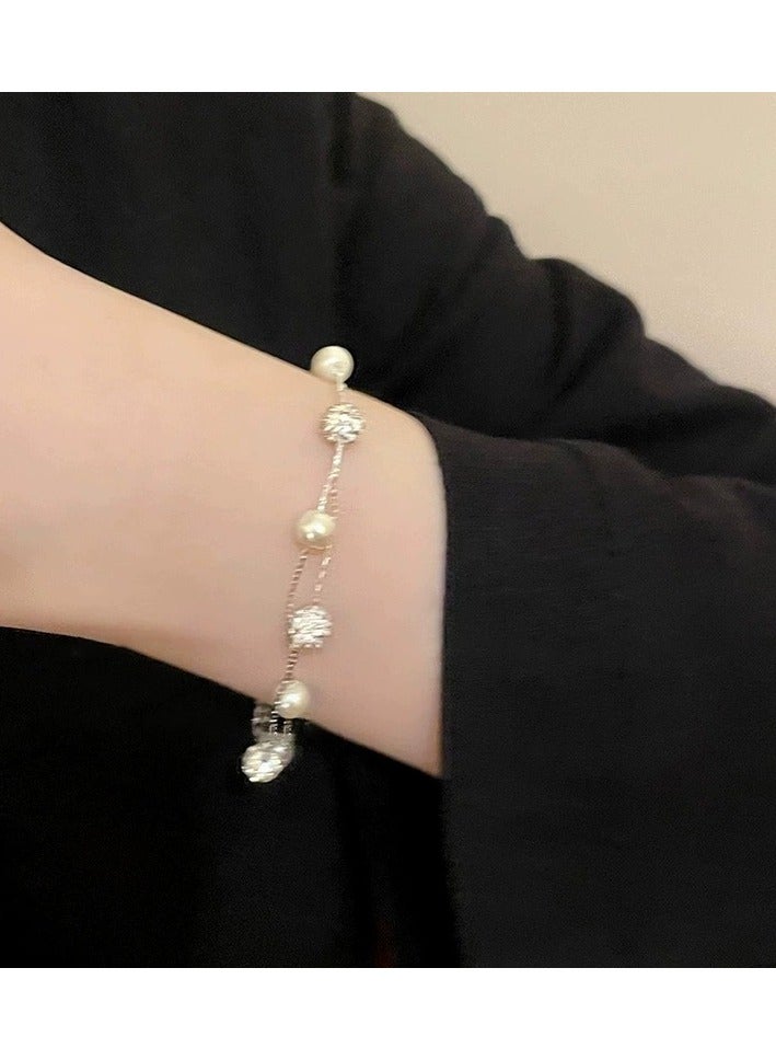 جلوسكي Double-Layer Pearl Star Bracelet for Women – Dainty Elegant Design, Minimalist Luxury Jewelry, Daily  Party Wear - Image 2