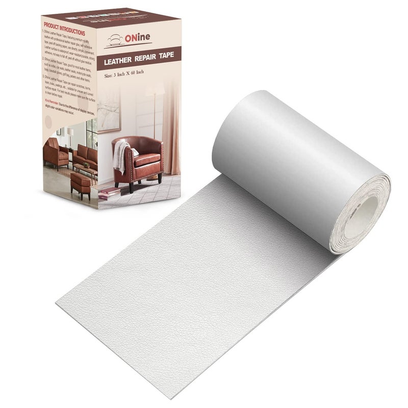 ONine Leather Repair PatchLeather Repair Tape 3 x 60 inches Leather Repair Patch for FurnitureVinyl Repair kitLeather Couch Patchfor Sofas Furniture car SeatsWhite