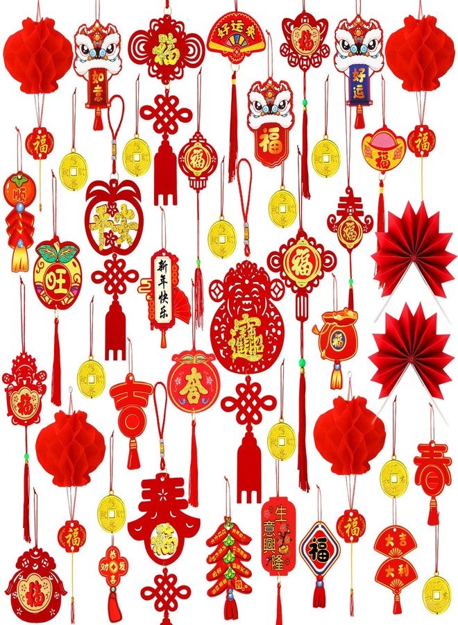 JUNEBRUSHS 35Pcs Chinese New Year Decorations, 2023 Chinese Knot Pendant Red Hanging Ornaments for New Year Home Office Car Tree Spring Festival Pendants Chinese Party Decorations - Image 1