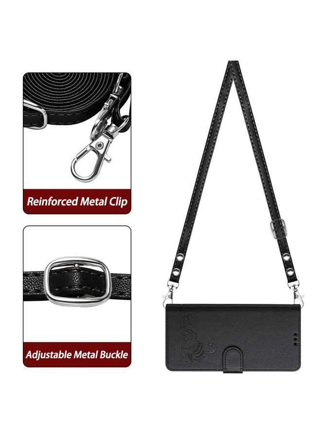 S-TOP Case For itel A70 Cat Rat Embossed Pattern RFID Leather Phone Case with Lanyard - Image 3