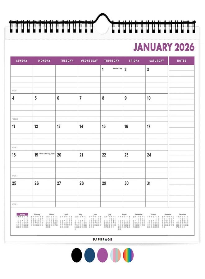 ببرج تقويم بيبرج 2026، 12 شهرًا (يناير 2026 - ديسمبر 2026)، صغير (9 × 11 بوصة)، تقويم حائط ومكتب بتصميم بسيط مع عرض شهري، وقسم للخطط السنوية والملاحظات - لون توت العليق - Image 1