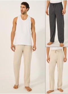 Styli Pack of 2 - Solid Open Hem Pyjama with Drawstring  - Image 1
