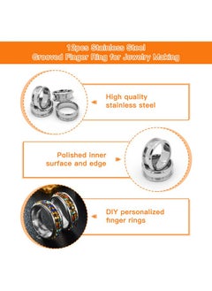 Oubaka Oubaka 12pcs Stainless Steel Grooved Finger Ring for Jewelry Making,Silver Core Blanks 8mm Wide Round Grooved Inlay Ring for Men Women DIY Crafts(Size 7)  - Image 3