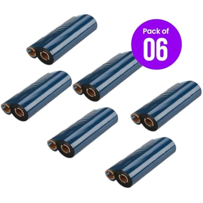 6 ROLLS  110MM X 74M TRANSFER WAX RIBBON FOR BARCODE PRINTERS WITH INK  COMPATIBLE WITH ZEBRA, ELTRON, DATAMAX AND MOST THERMAL TRANSFER PRINTERS  BLACK BARCODE RIBBON ROLL - Image 1