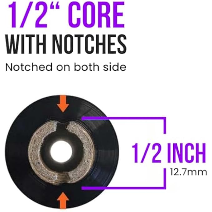 6 ROLLS  110MM X 74M TRANSFER WAX RIBBON FOR BARCODE PRINTERS WITH INK  COMPATIBLE WITH ZEBRA, ELTRON, DATAMAX AND MOST THERMAL TRANSFER PRINTERS  BLACK BARCODE RIBBON ROLL - Image 3