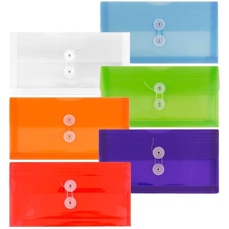JAM PAPER Plastic Envelopes with Button & String Tie Closure - #10 Business Booklet - 5 1/4 x 10 - Assorted Colors - 6/pack - Image 1