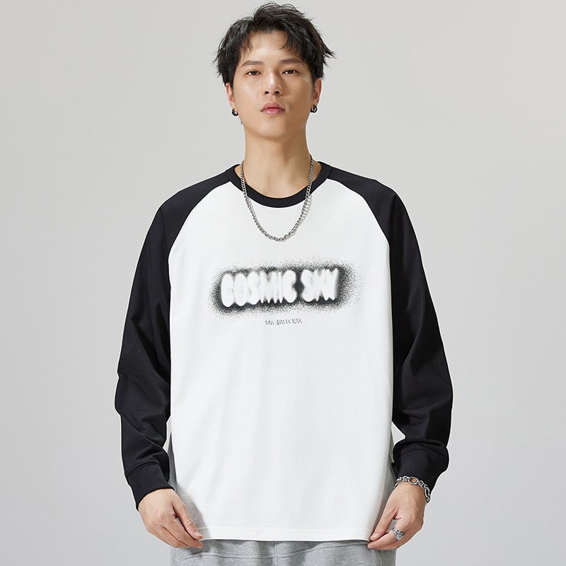 2023 Versatile Contrast Color Round Neck Long-Sleeved T-Shirt Men'S Fashion Brand Loose Plus Size Autumn Sports T-Shirt Base - Image 4