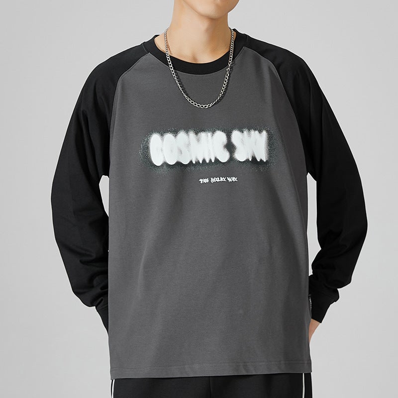 2023 Versatile Contrast Color Round Neck Long-Sleeved T-Shirt Men'S Fashion Brand Loose Plus Size Autumn Sports T-Shirt Base - Image 1