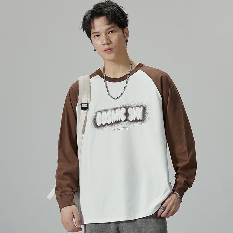 2023 Versatile Contrast Color Round Neck Long-Sleeved T-Shirt Men'S Fashion Brand Loose Plus Size Autumn Sports T-Shirt Base - Image 5