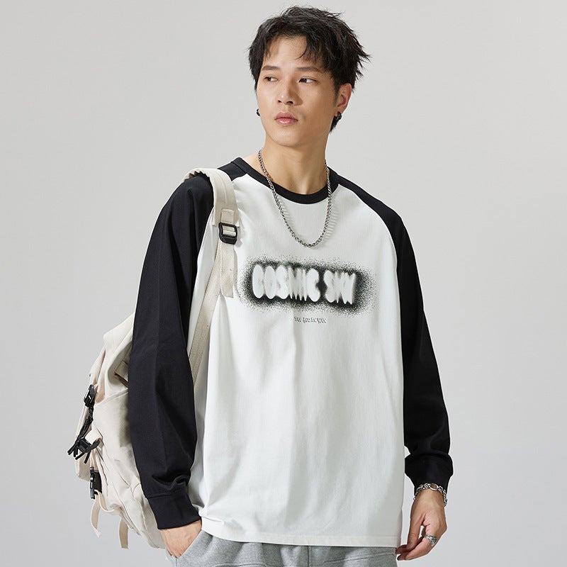 2023 Versatile Contrast Color Round Neck Long-Sleeved T-Shirt Men'S Fashion Brand Loose Plus Size Autumn Sports T-Shirt Base - Image 3