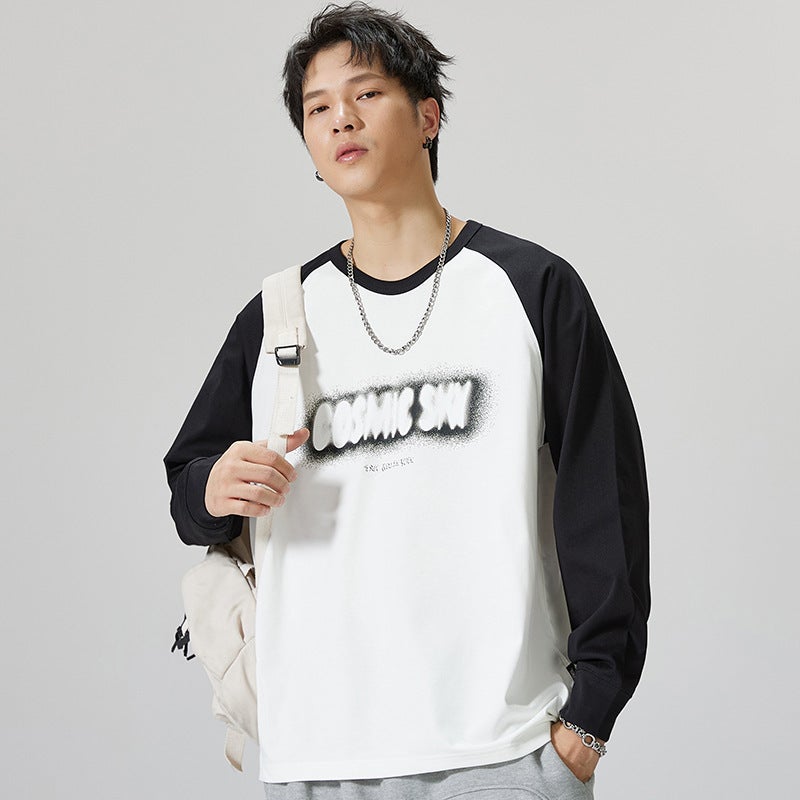 2023 Versatile Contrast Color Round Neck Long-Sleeved T-Shirt Men'S Fashion Brand Loose Plus Size Autumn Sports T-Shirt Base - Image 2